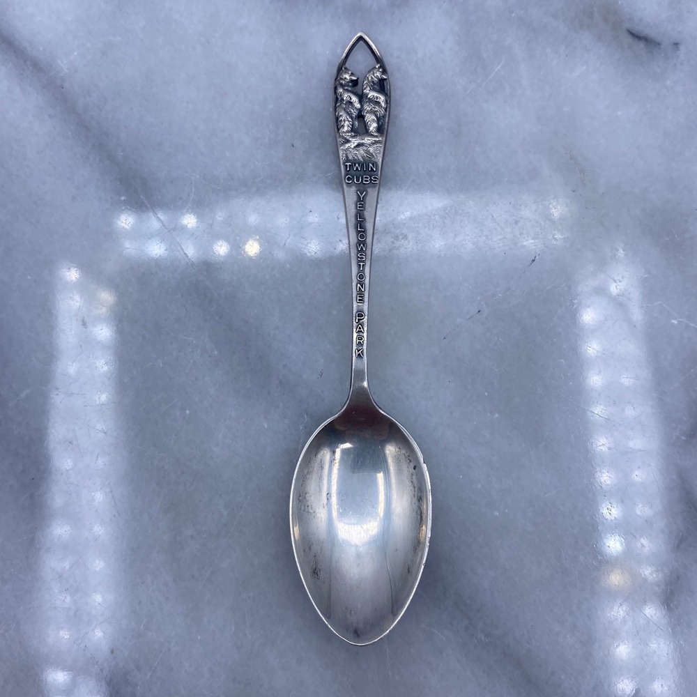 Sterling Silver Yellowstone Park Twin Cubs Souvenir Spoon 4 Inch Vintage Silver